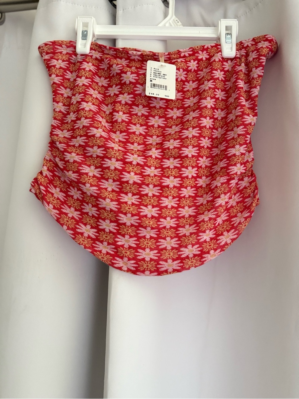 Free People Red and Pink Floral Strapless Tube Top